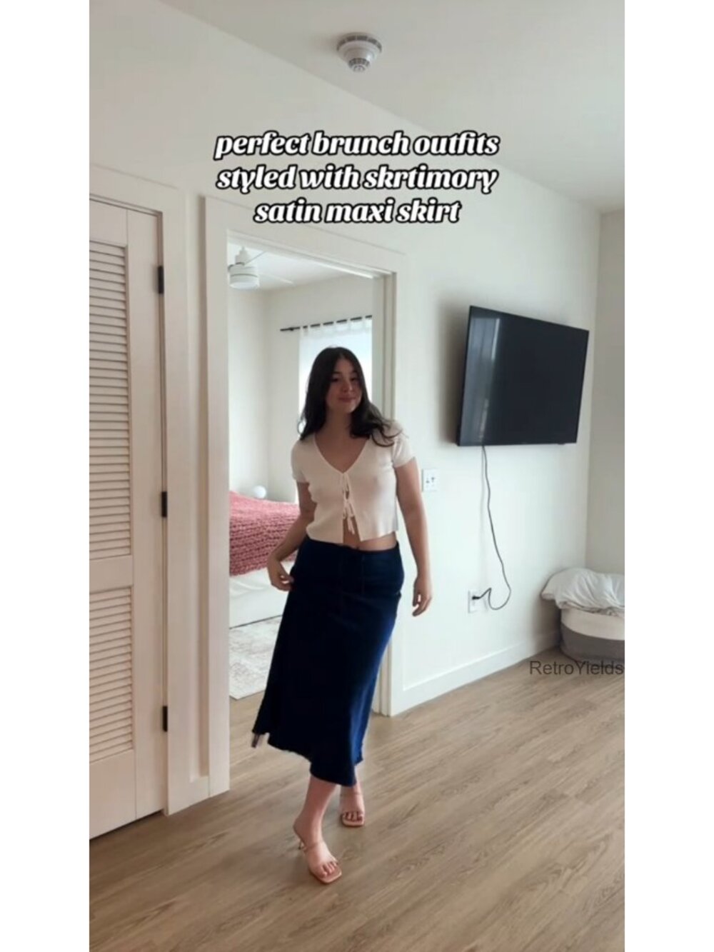 Satin Maxi Skirt Drawstring Flared A-Line Long Skirt - Picture 6 of 6